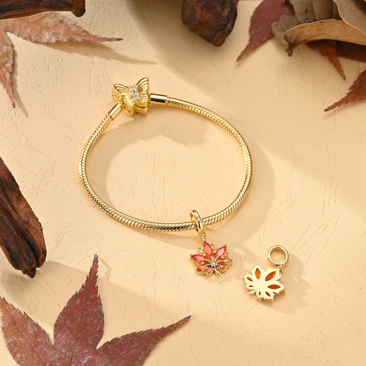 18K Gold Plated Sparkling Colored Synthetic Zircon Lotus Charm
