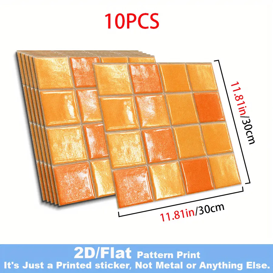 TEMU 10 autocollants de sol en vinyle plat 2D - de mosaïque orange et dorés, autocollants auto-adhésifs pour une installation rapide et les sols de