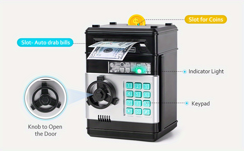 1 Piggy Bank, Large Electronic Piggy Bank With Protection, Suitable For Girls And Boys, Piggy Bank Cash Coin Bank ATM Bank, For Halloween, Christmas Gifts