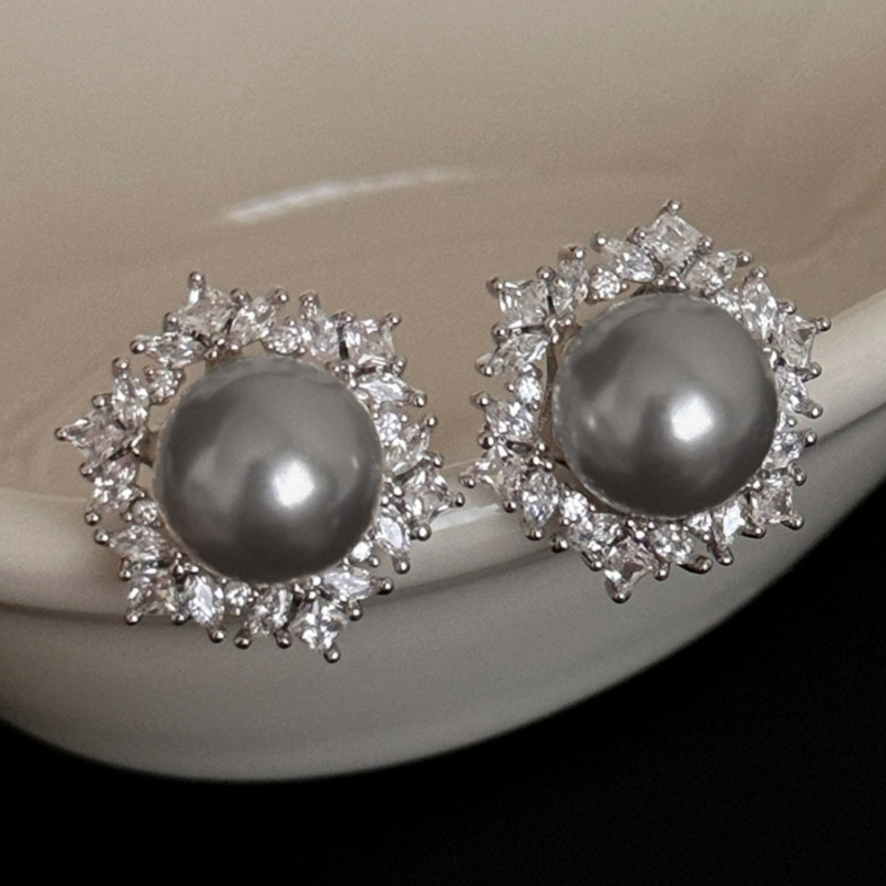 TEMU 1 Brand/ Orecchini retr簷 a forma di per donna - Conchiglia e di Zirconia , placcatura K adatti per feste, , uso , gioielli con pietra di aprile,