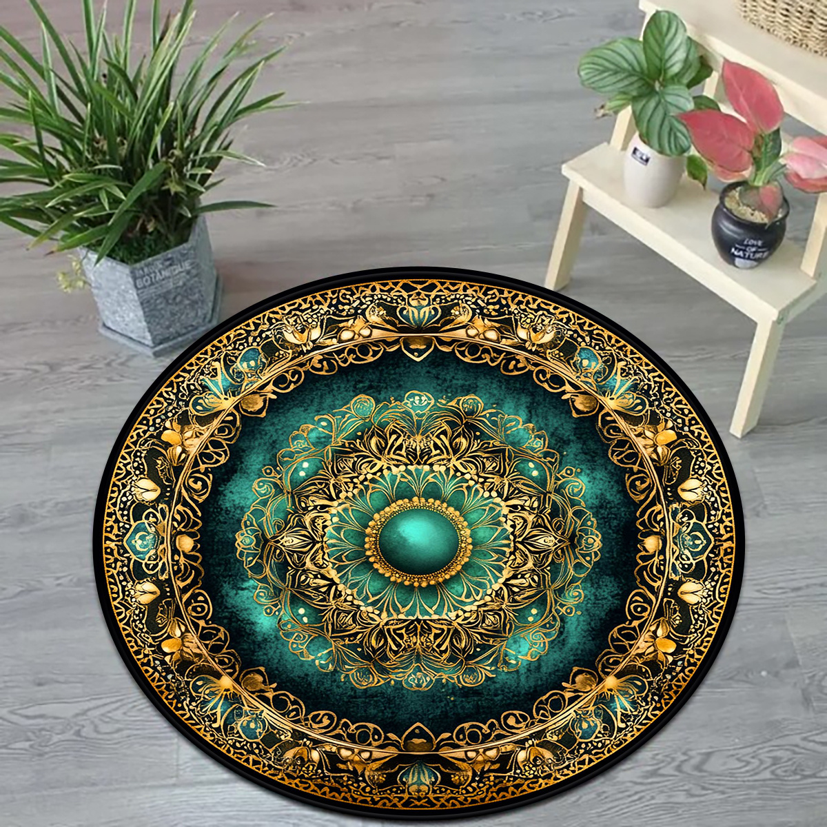 TEMU 1pc Round Carpet With Green Starry Pattern, Suitable For Bedroom And Living Room Decoration, Indoor Use