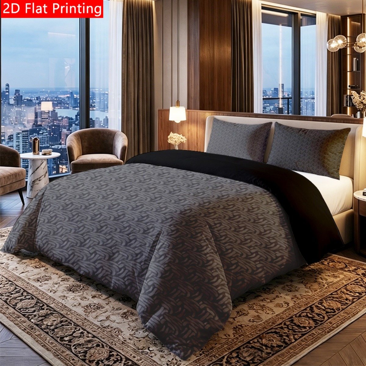 TEMU Parure de Housse de Couette 2/3 Pièces Foncé à Motif Texturé Imprimé, Literie Chic Douce et Hypoallergénique pour Toutes , avec 1 Housse de