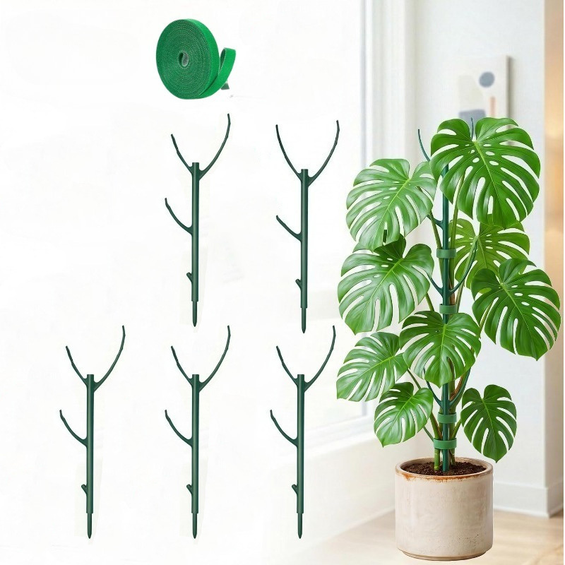 E-shop Ein Set aus 6 Pflanzenstützen für Monstera, inklusive 5 Stützrahmen und 1 Rolle, entwickelt für Kletterpflanzenstiele mit stapelbaren hohen