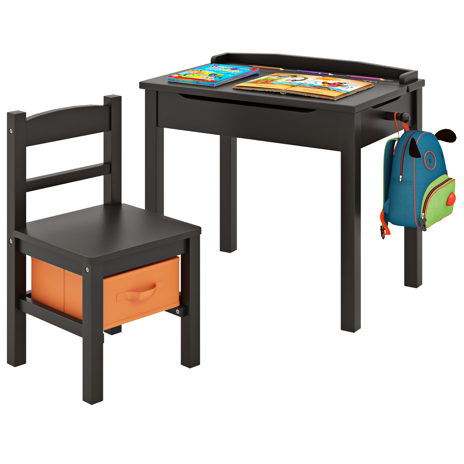 Image of Kids' Table And Chair Set, Sturdy Desk With A Collapsible Tabletop, Includes A Drawer And Hooks, Perfect For Activities, A Seating Arrangement For Children With Storage Options