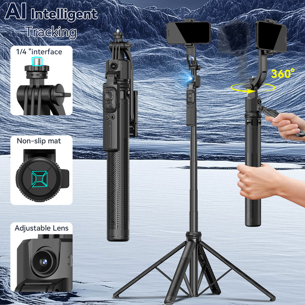360-degree Rotating Face Tracking Tripod - Expandable Smartphone Holder With Automatic Tracking Feature, Selfie Stick Tripod