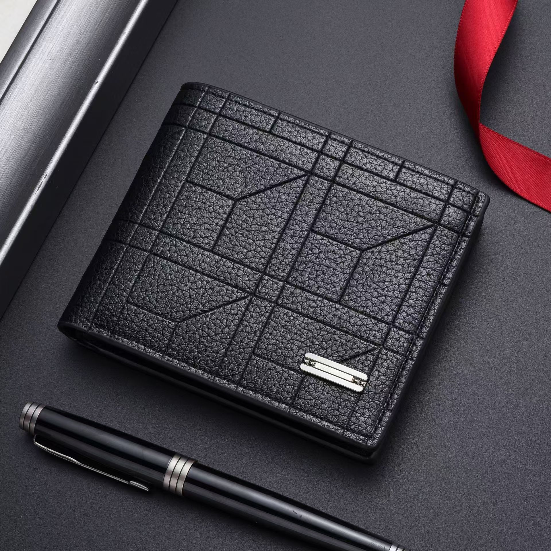 Regalo del Día de San Valentín, cartera cuadrada para hombre, corta y ultradelgada, estilo simple y empresarial, cartera plegable de piel sintética para jóvenes, unisex con múltiples ranuras para tarjetas, marca de moda para maridos y novios, cartera casual personalizada, adecuada para días festivos, regalos del Día del Padre y regalos de cumpleaños.