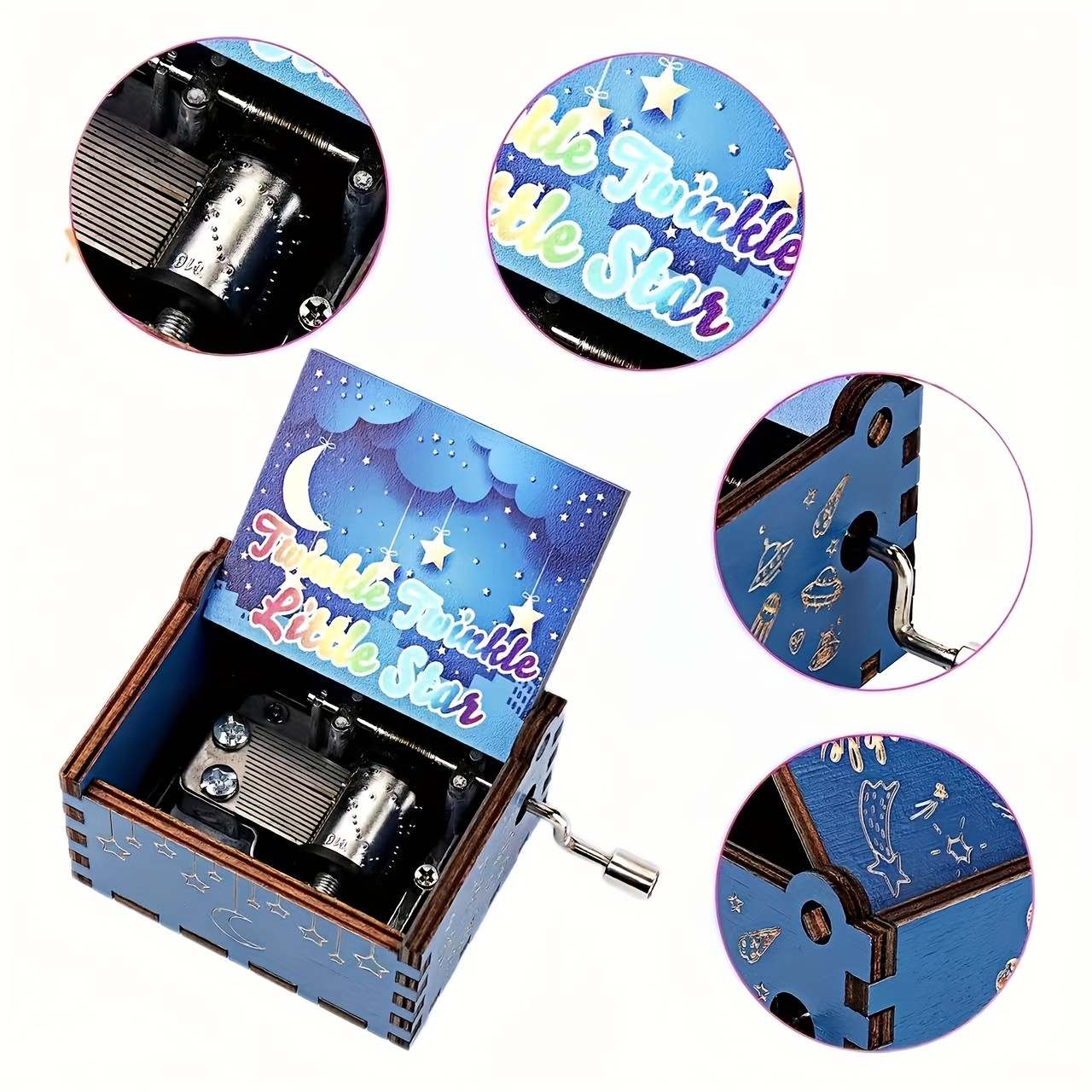 TEMU 1pc Wood Box With Colorful Hand- Mechanism Suitable For Birthdays, Weddings, Valentine's Gifts - Handheld Lullaby For, Rustic For Decor &