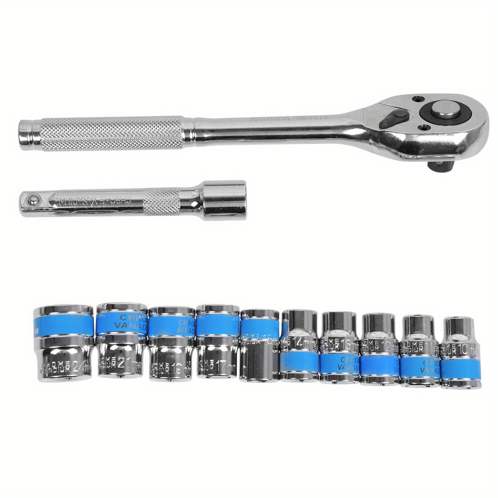 12pcs Socket Wrench Set with 1/2" Ratchet and Extension