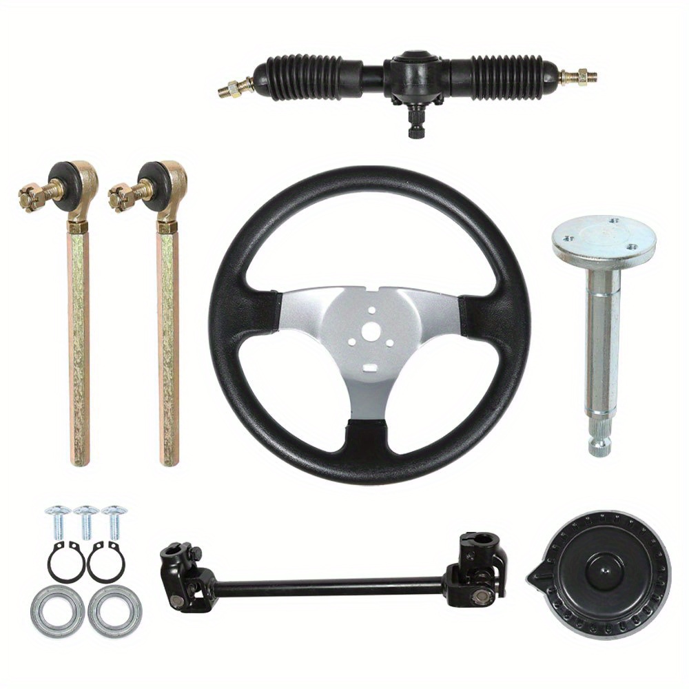 TEMU 300mm Steering Wheel 320mm Gear Rack Adjustable Shaft Set Replacement For 110cc Go Kart Atv Buggy Parts