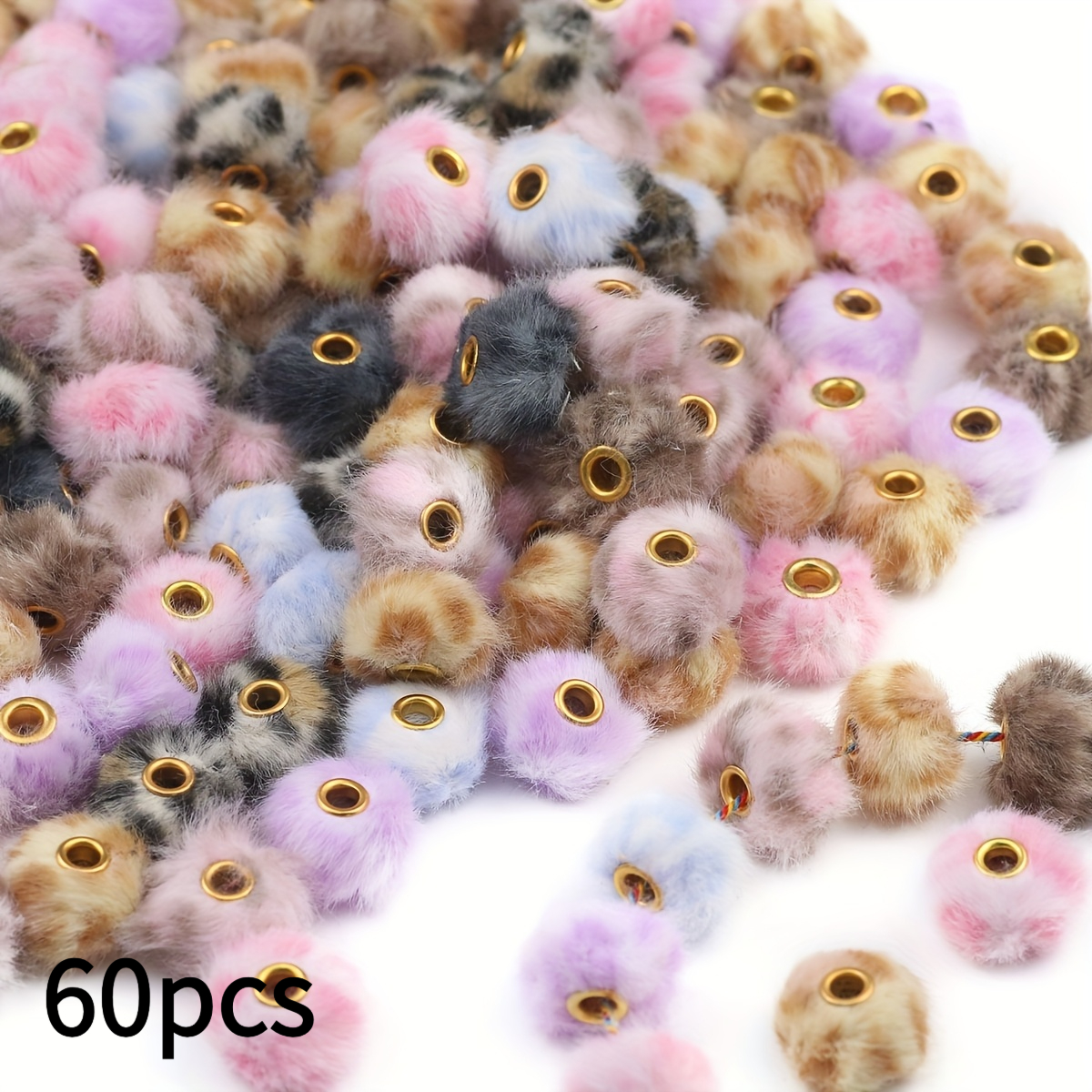 Image of 60/100pcs Long Hair Leopard Print Plush Charm Beads With 5mm Straight Hole - Soft Durable Polyester Leopard (//tan) For , Pen Beads, Wedding, Christmas Gifts, Phone Lanyards & - Use For Diy