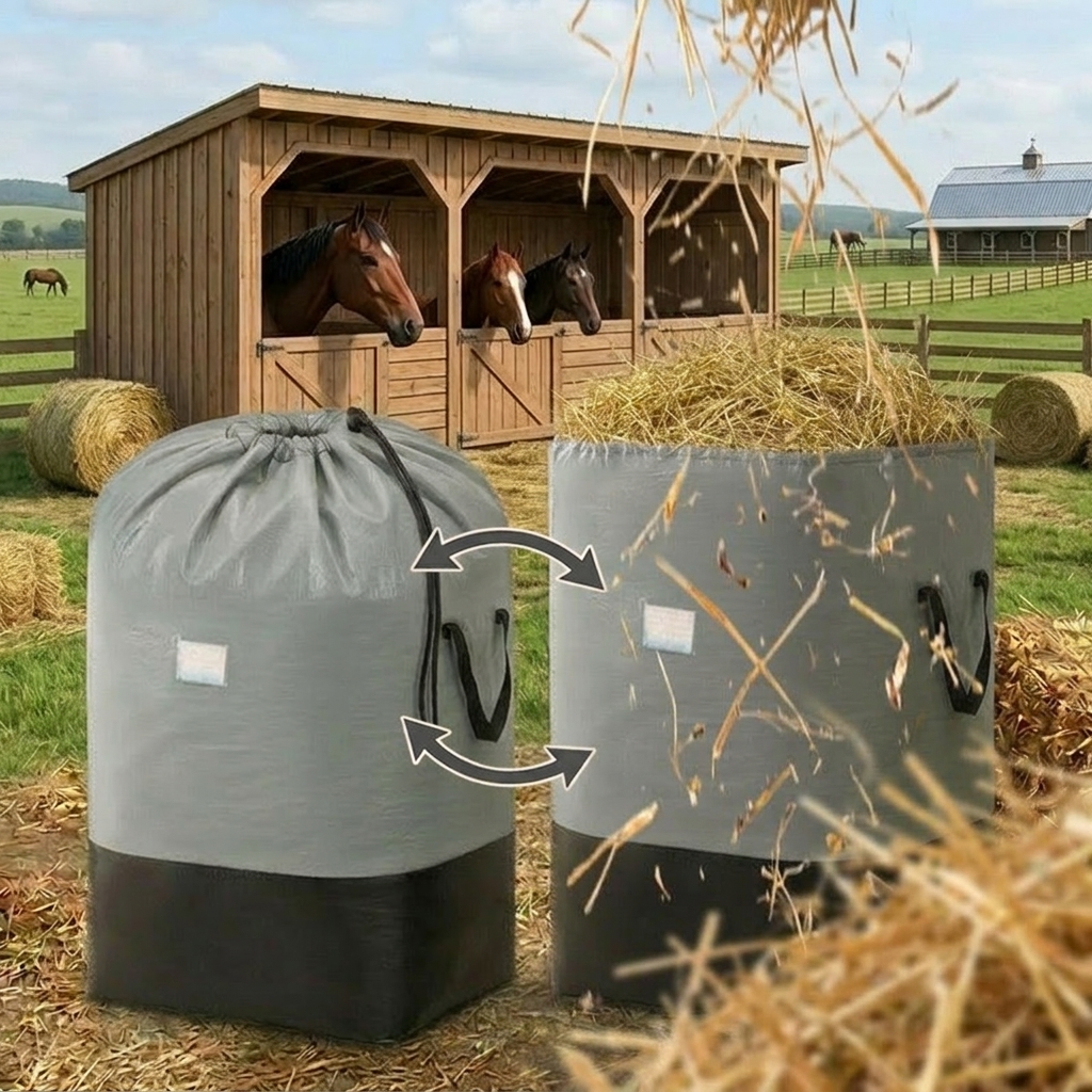 TEMU 200l Drawstring Hay Bag For Horses, Goats, And Dairy Cows, For Feeding, Transporting, And Storing Hay. Large-capacity Horse Hay Storage Bag With
