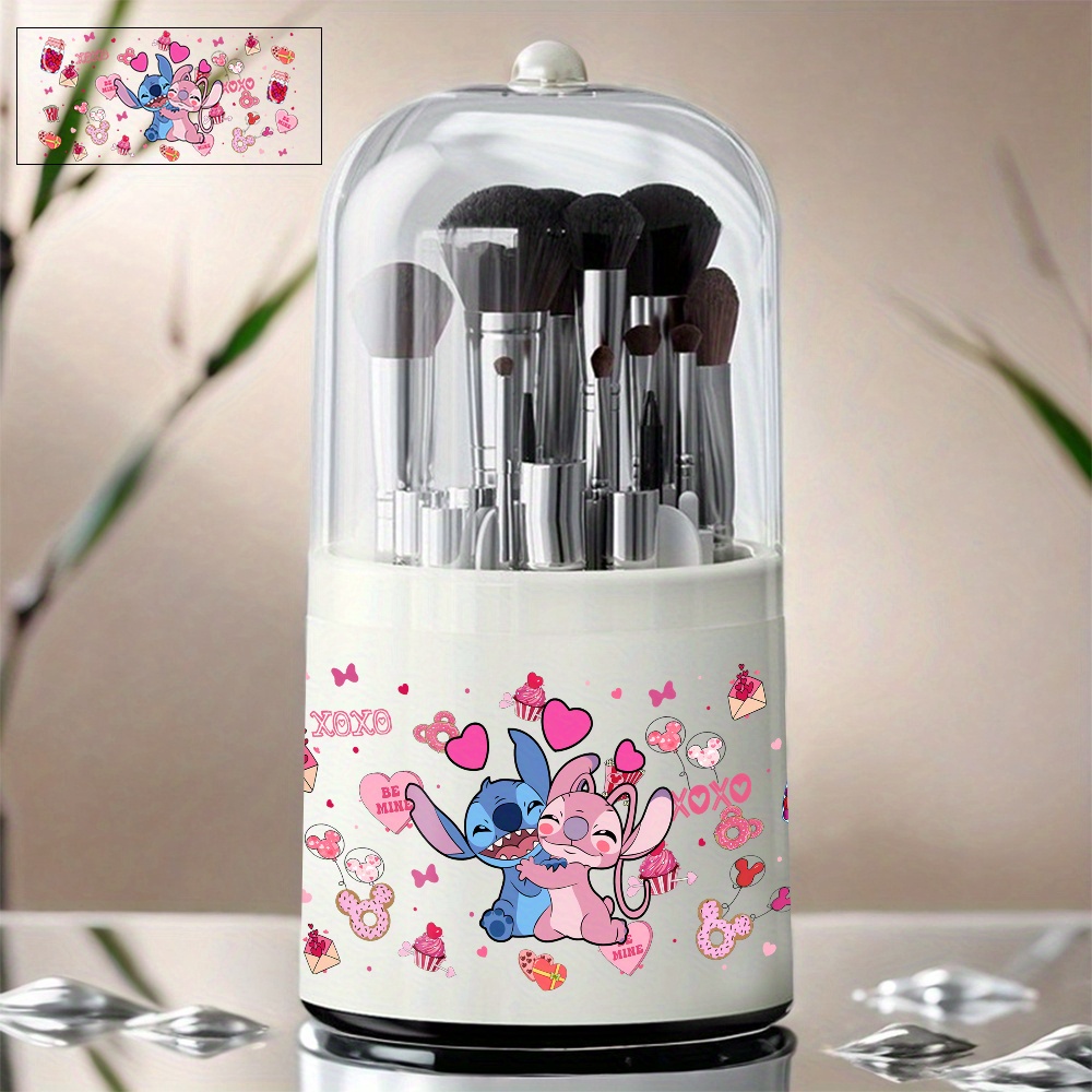 1pc     cosmetic storage box rotating dust proof makeup brush holder with clear viewing lid   hearts design ideal for dressing table or desktop makeup brushes Product details 0