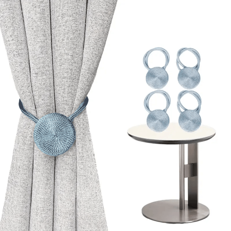 Four Premium Easy Round Magnetic Curtain Strings, Robust Magnetic Hooks, Handcrafted Decorative Magnetic Design, Long-Lasting Material, Bohemian Style Hanging Strings, Ideal for Bedroom, Living Room, And Office Curtain Storage Decoration