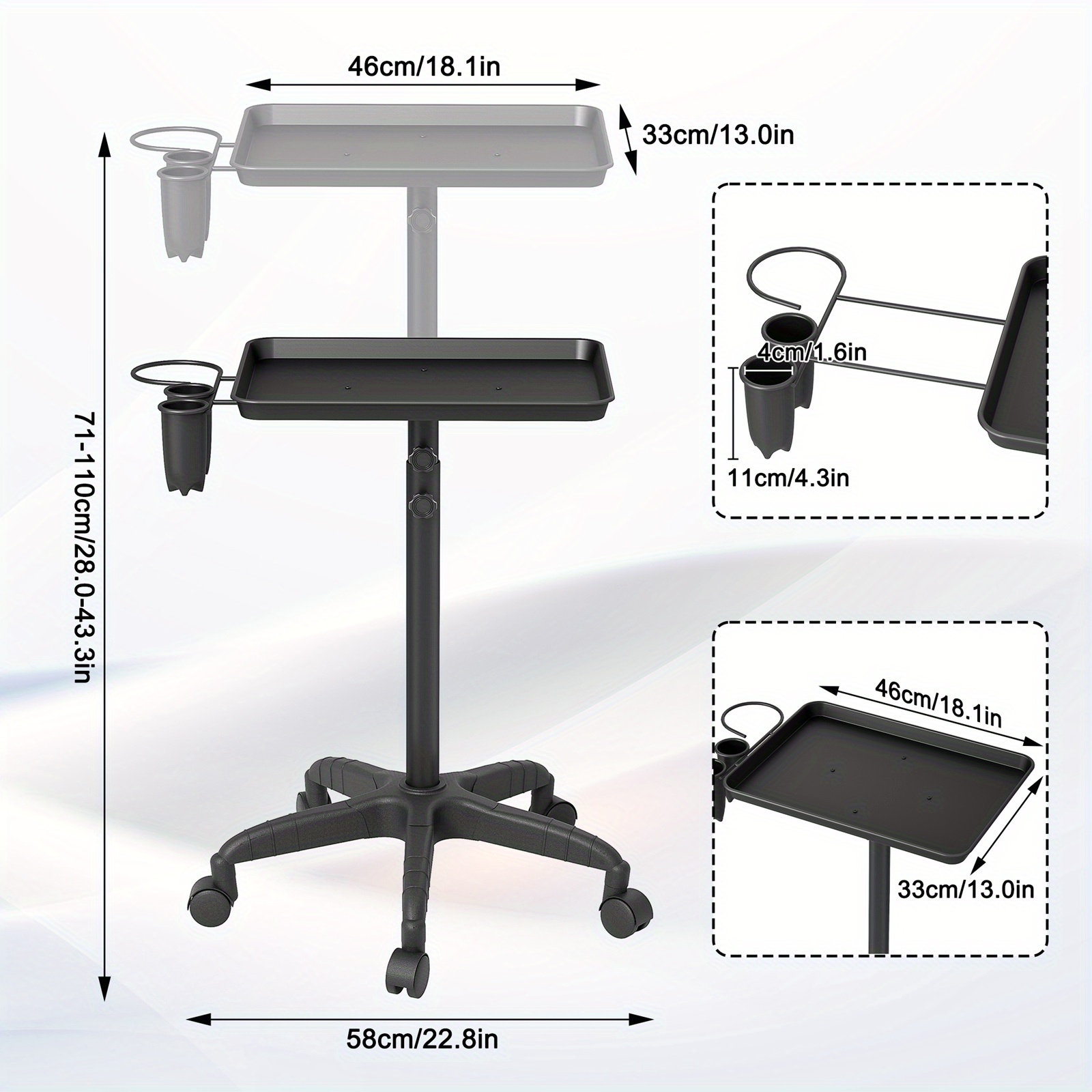 Lifting Salon Trolley Zwart Kappers Trolley Opberg Mobiele Trolley Hoogte Verstelbaar Maximale Belasting 18Kg met…: retailer-supplied image