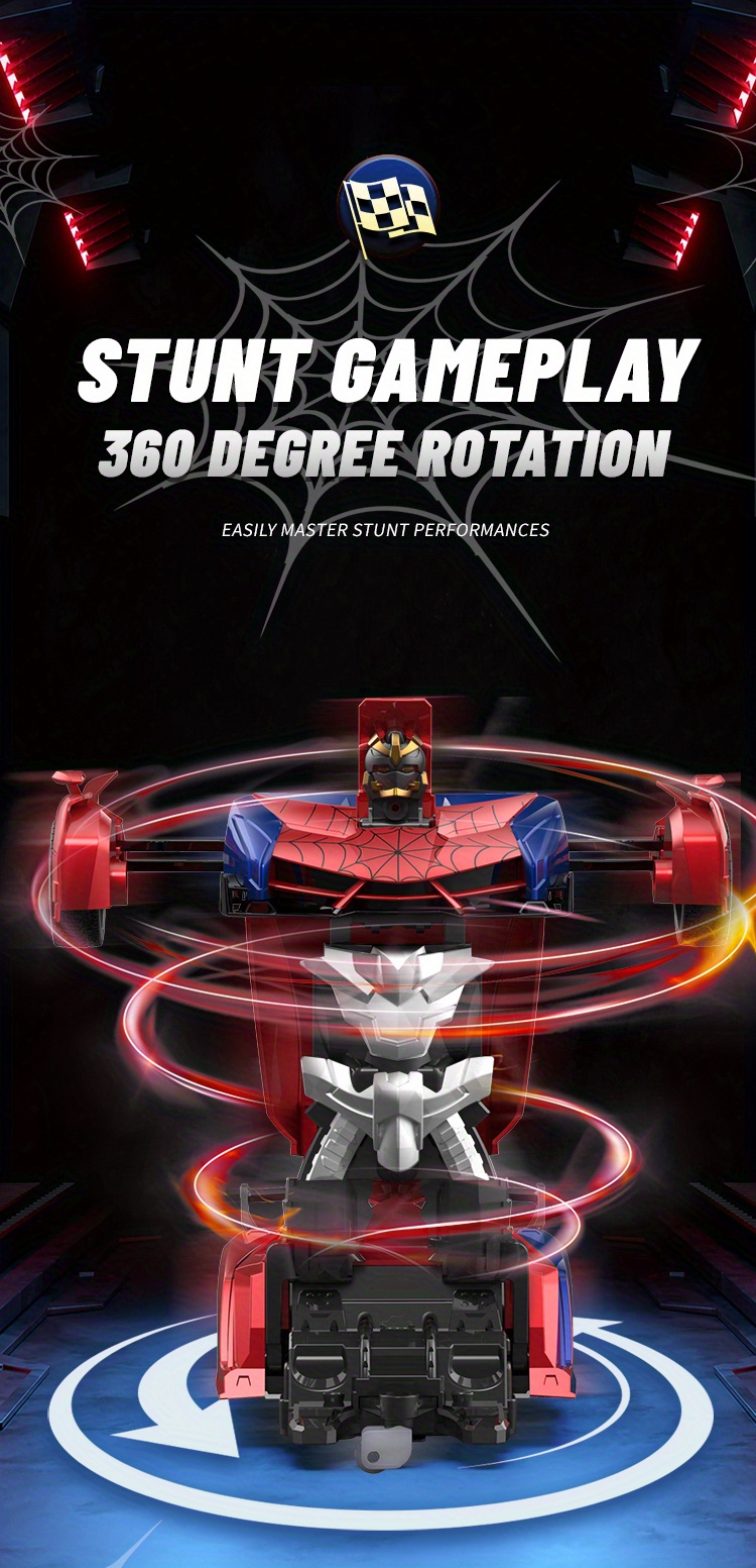 Transformer RC Car, One Key Transform 360° Rotation, 2.4Ghz RC Car 1:18 Ratio Transforming Robot, 2pcs Rechargeable Batteries, One Key Transform 360° Car Toys, For 3-12 Years Old Boys, Birthday Gift