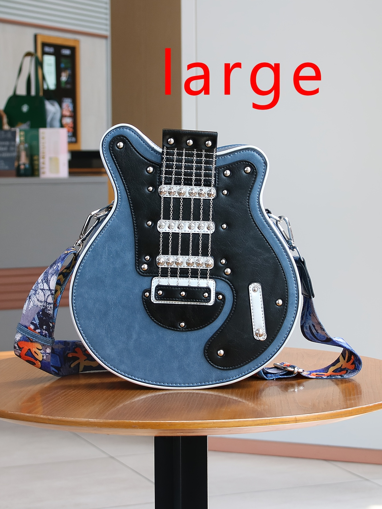 Distinctive Creative Y2K Hot American Style  Guitar Shaped Bag Beth Guitar Shaped Bag Shoulder Bag Crossbody Bag Fashionable Chain Rivet Decoration Color Contrast Wide Shoulder Strap Women's Bag Street Unisex Bag