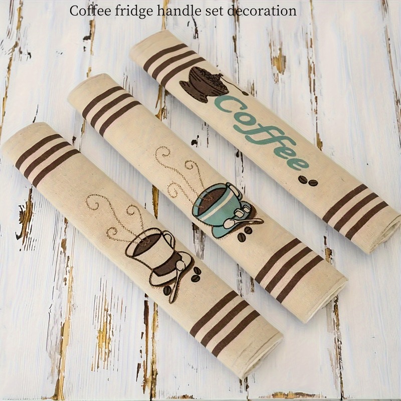TEMU 3pcs Double-sided Printed Coffee Kitchen Refrigerator Decorative Handle Covers, Coffee Home Scene, Kitchen Scene Holiday Celebration Party