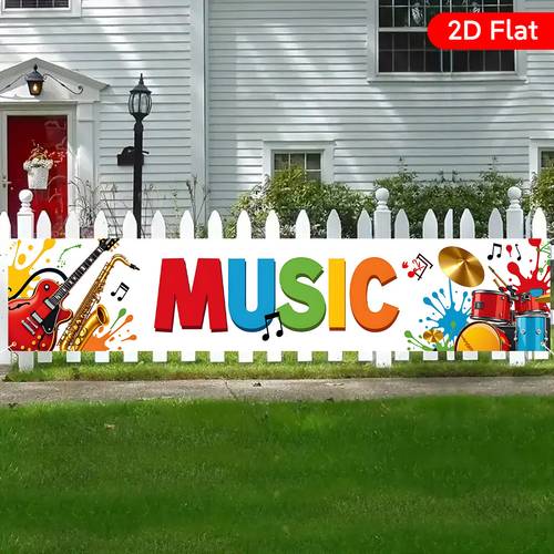 item picture 2d flat 1pc large 17 7x78 7 inch music themed party banner with lettering and musical instrument patterns suitable for vibrant indoor outdoor decor for birthdays anniversaries weddings christmas new year thanksgiving