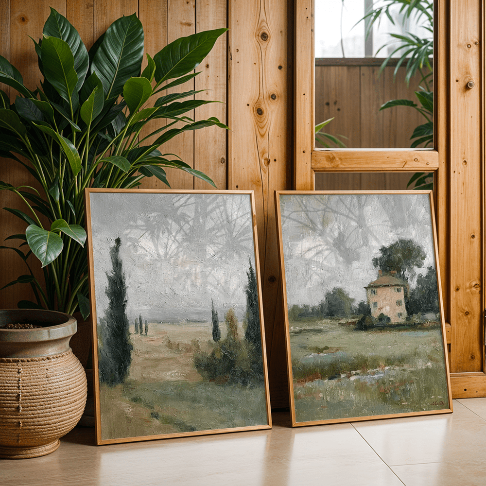 TEMU 2pcs Frameless French Country & Farmhouse Wall Art - Vintage Horizontal Canvas Paintings, Ink Canvas Prints Suitable For Living Room, - Rustic