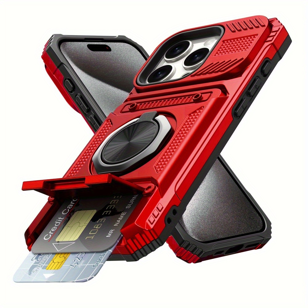 TEMU Phone Case - Suitable For Iphone 16 15 14 13 11 Pro Shockproof Heavy Duty Hard Case Phone Cover With Magnetic 360° Rotating Metal Stand And