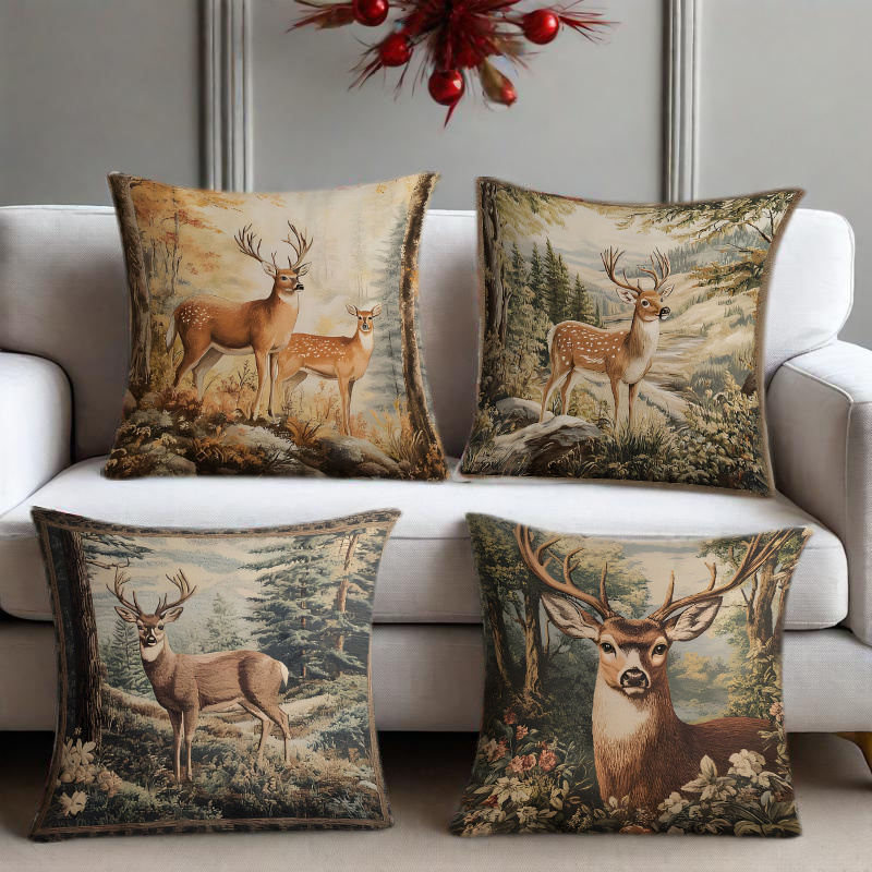 TEMU 4pcs Deer Theme Pillow Covers/cushion Covers, Living Room Sofa Decorative Pillow Covers, Outdoor Camping Tent Pillow Covers, Single-sided Print,