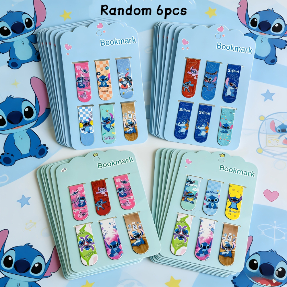 Image of Random 6pcs Stitch Bookmarks, Cartoon Creative Double-sided Foldable Magnetic Page Clips For Office, Study, And Reward Supplies, A Perfect Gift For