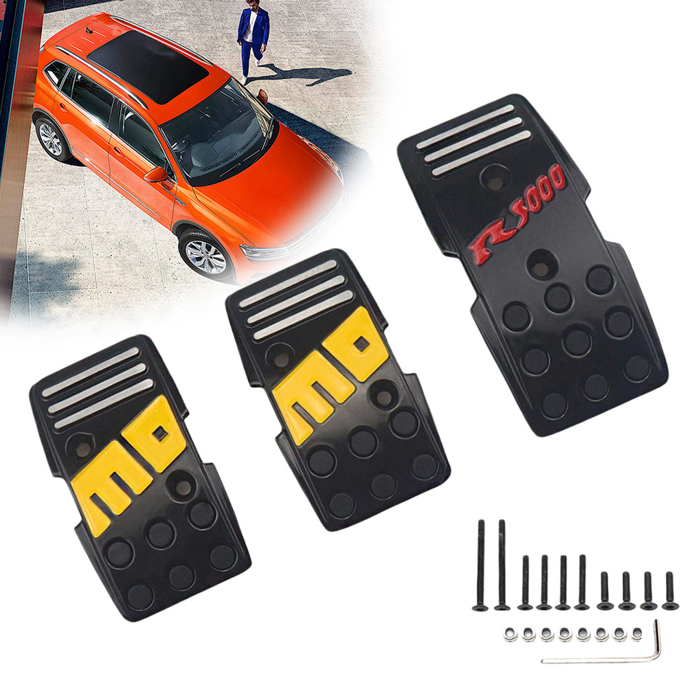 Image of Black Metal Car Pedal Covers, Non-slip Brake Gas Clutch Pedal Pad Universal For Manual & Automatic Transmission Auto Modification