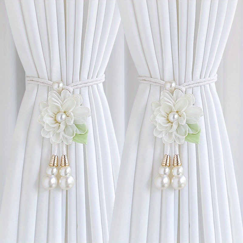 TEMU 2 ks Elegantní perlové květinové zavěšení záclon, nastavitelný design, zahradní styl, doplňky pro domácí dekoraci záclon