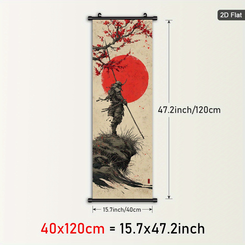 TEMU 1pc Warrior Canvas Poster - Japanese Red Sun Wall Decor With Hanging Hanger, Anime Art Print For Living Room, Bedroom, Office - Vintage Asian