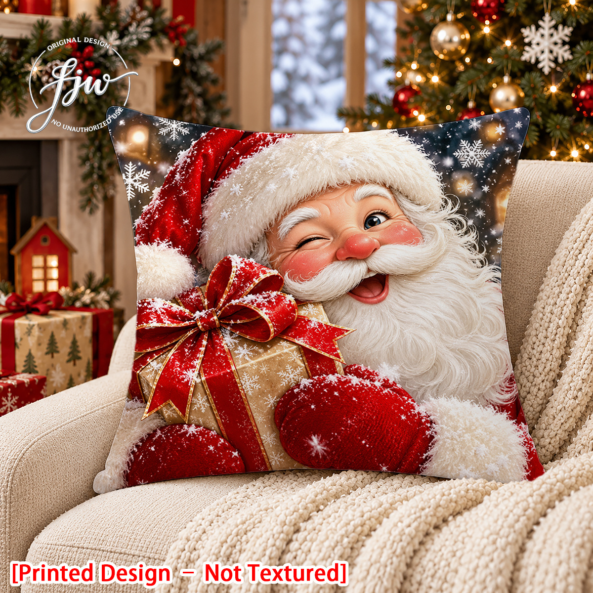 TEMU 2d Flat 1pc Christmas Cute Santa Claus Hugging Gift Non-real Tassel Pillow Of Flat 2d Printing , Suitable For Home Use Light- Decorative