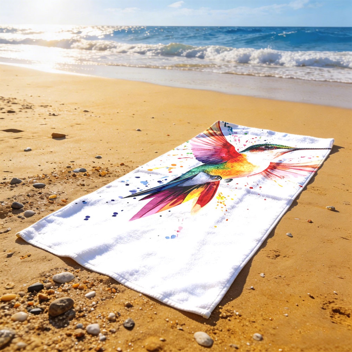 Toalla de playa de colibrí colorido, 1 pieza - Microfibra suave adecuada para piscina, yoga, surf y camping, ligera y portátil para parejas, toalla duradera lavable a máquina, para regalo del Día del Padre