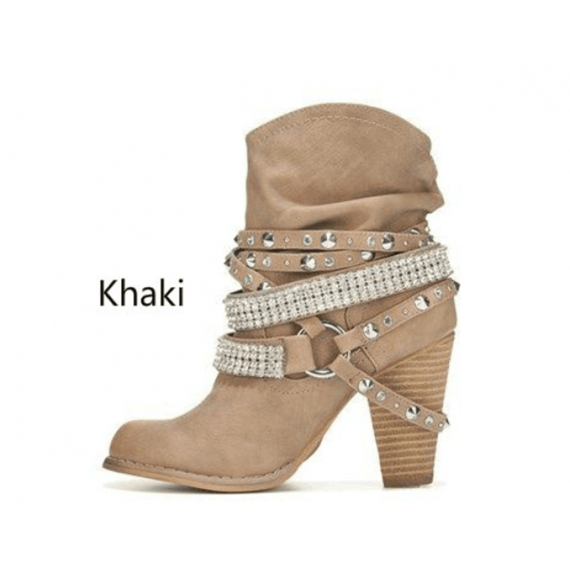 Women'S Fall Winter European And American Round Toe Ankle Boots Chunky High Heel Fashion Rivet Boots, Women Shoes - Image 4
