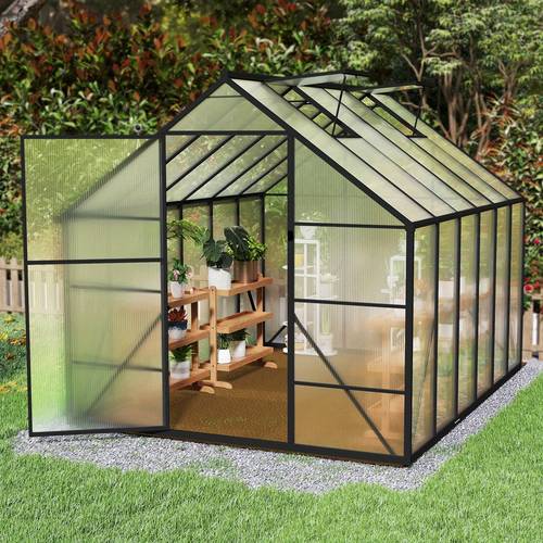 garden greenhouse sunroom aluminium frame ideal for growing vegetables plants and tomatoes with reinforced base moving door and sliding roof vents 310x250x205cm aluminium walk in greenhouse