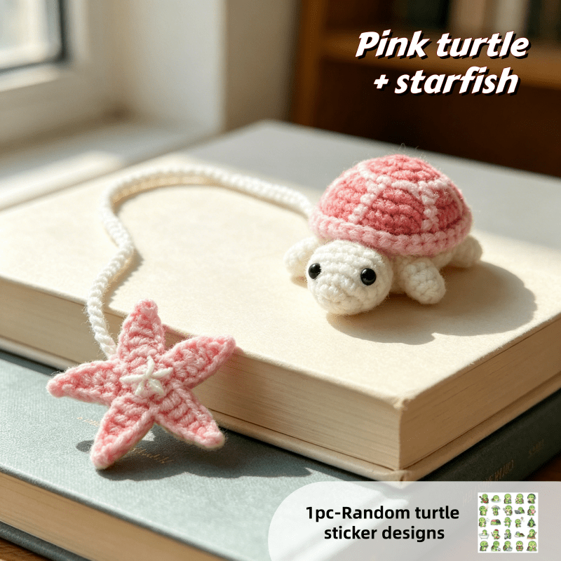 TEMU 1 Lot - Marque-page Tortue au Crochet Fait Main ; un Cadeau Fantaisie Amusant de Style (inclut une Tortue au Crochet + un Autocollant Tortue