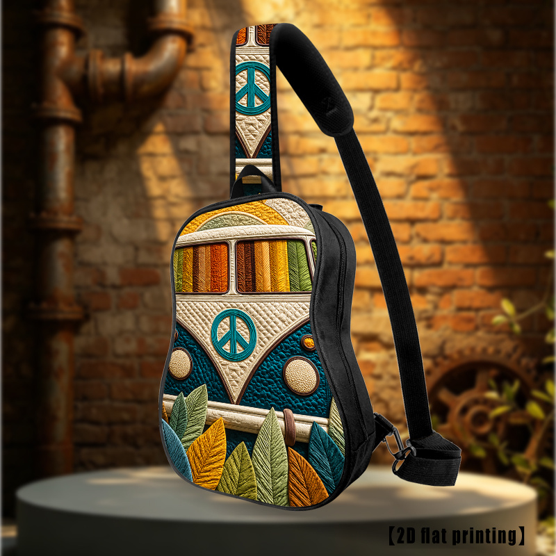 Quilted Peace Van, Bolso bandolera, Mochila de senderismo, Bolso de pecho, Correa de hombro ajustable, Gran capacidad, Adecuado para ciclismo y senderismo al aire libre para hombres y mujeres