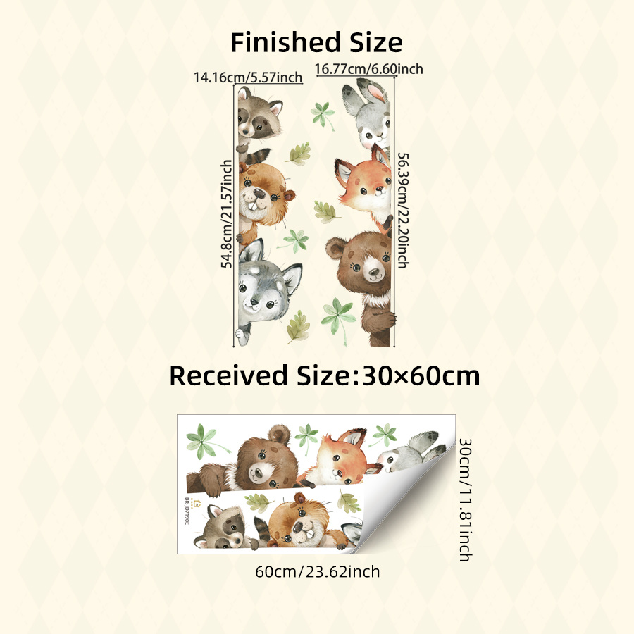 Image of 1pc Cute Woodland Animals Static Window Clings, Reusable No Glue Adhesive Stickers For Kids Room, Nursery, Home, Classroom Decor – Raccoon, Squirrel, Bear, Fox, Rabbit