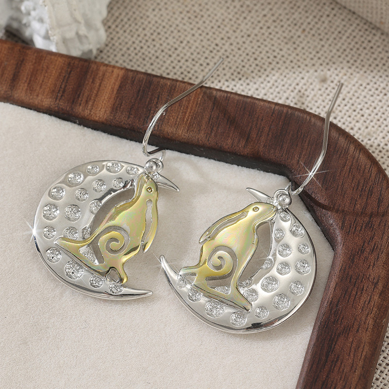 TEMU Fashion 2 Tone Half Drop Hook Earrings For Women's Birthday Love Anniversary Christmas Jewelry Gift Cartoon Pendants