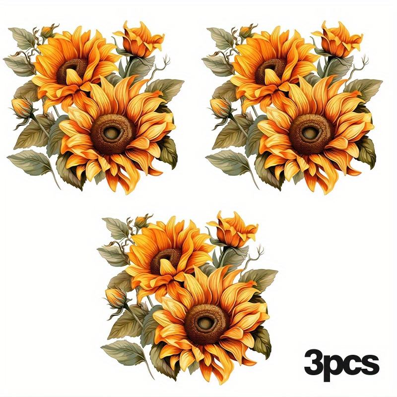 TEMU 1/3/6pcs Sunflower Pattern Heat Transfer Stickers, Diy Iron-on Decals For T-shirt Making, Pillow Decor - , Durable, Washable Plastic Stickers