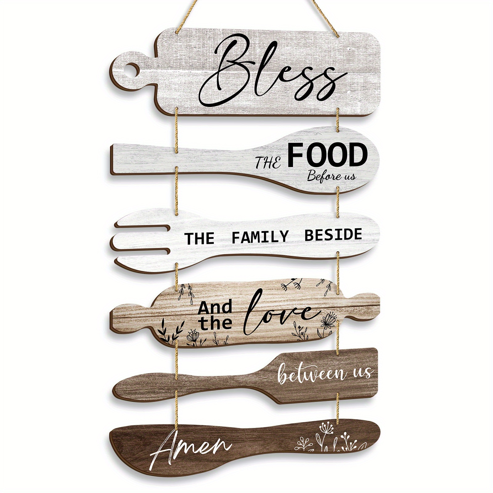 TEMU 2d Flat, 1 Set "bless Our Table" Retro Wooden Wall Decor - Country Style Farmhouse Kitchen And Dining Room Sign With Hanging Rope - Home,