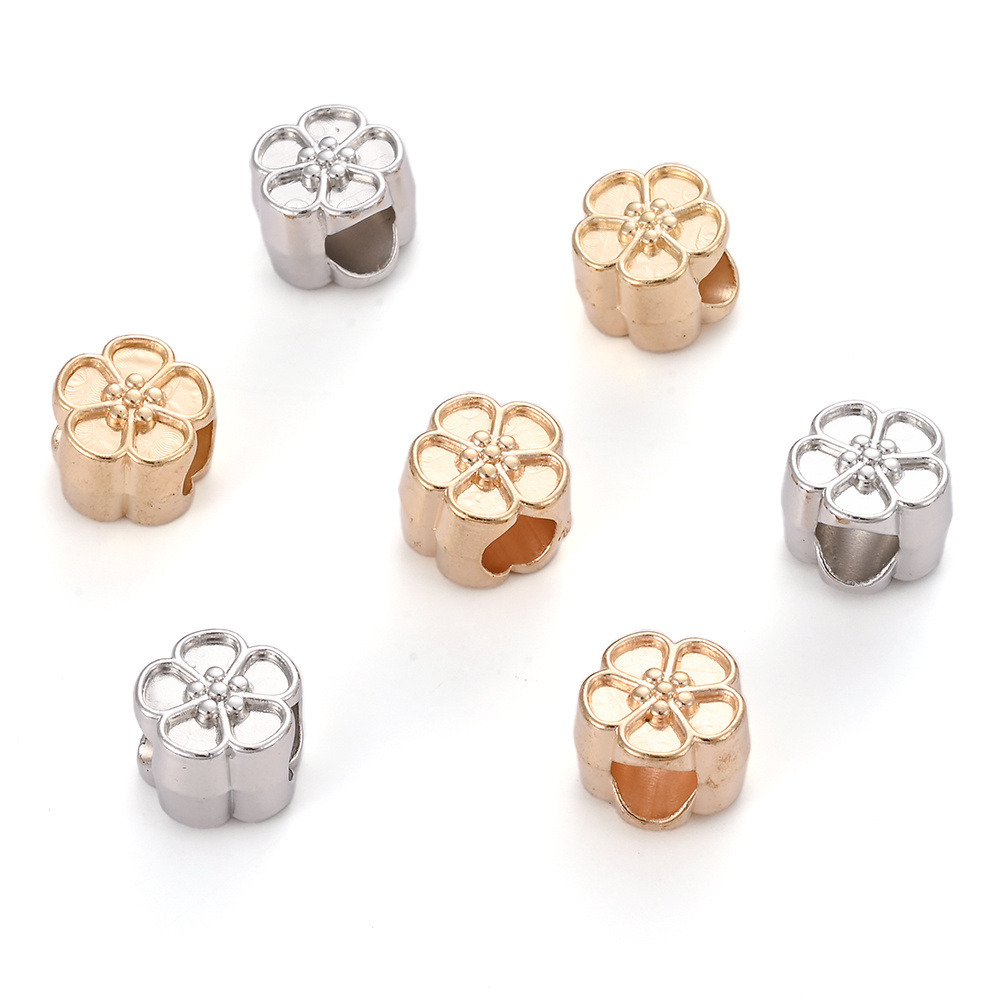 TEMU 50pcs 9x10mm Plastic Ccb Flower Big Hole Beads Golden Silvery Acrylic Loose Spacer Beads For Fashion Jewelry Making Handmade Beaded Bracelet