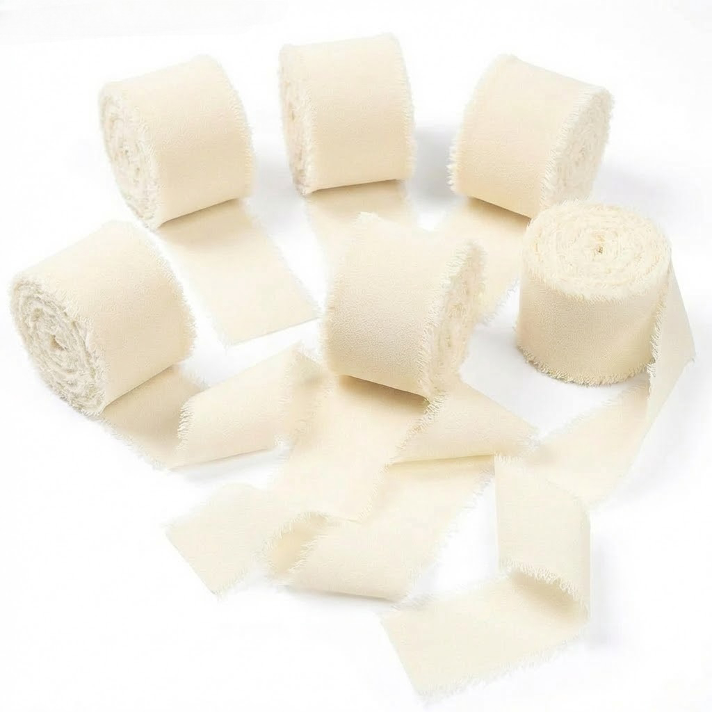 TEMU 6 Rotoli, Lunghezza Totale 16,46 , Nastro in Raso di Chiffon con Nappe a - Crema, per di Nozze, Bouquet da Sposa, Artigianato Fai da Te, Fiocchi