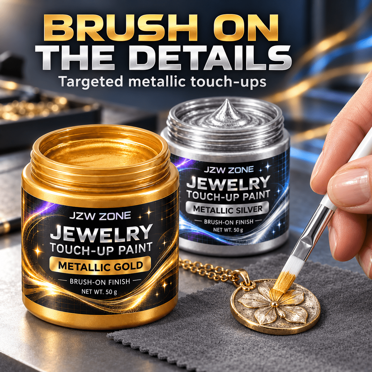 TEMU Jzw Zone 2pcs Jewelry Set, Golden & -up For Scratches, Fading & Areas, Quick- Restorer For Rings, Necklaces, Bracelets & Earrings