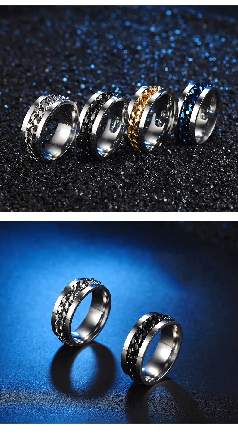 unisex alloy hip hop style rotatable chain ring urban fashion suitable for wedding music festival accessory Product details 2