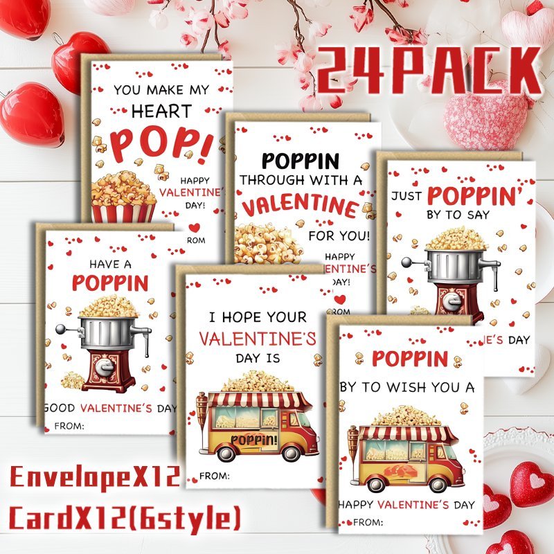 

24-pack -themed Valentine's Day Greeting Cards With Envelopes, Solid Color Paper, Multi- Mixed Blank Cards For Christmas, New Year, - Fit For , Friends, Family