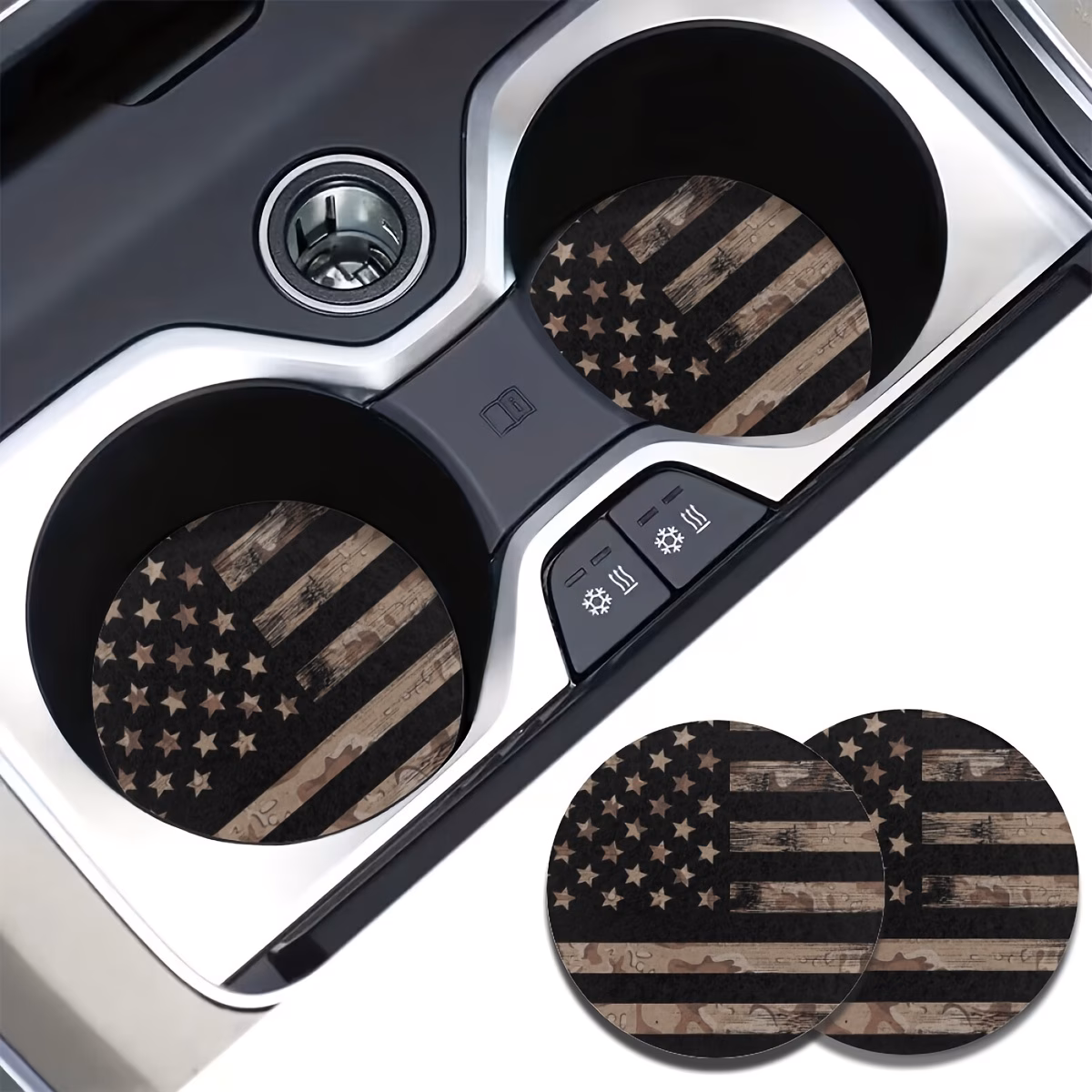 2pcs Vintage American Flag Car Cup Holder Coaster Mats- Car...