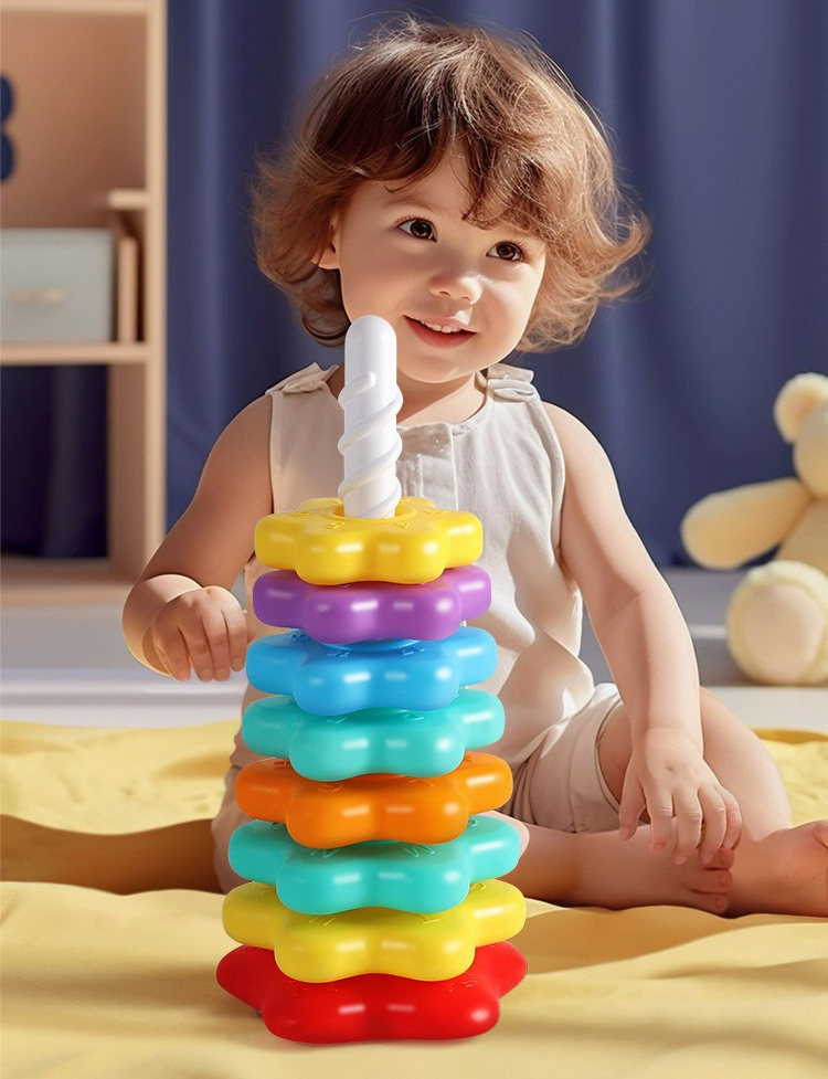 6-Layer Rainbow Spinning Stacking Tower, Kids Party & Christmas Gift, Back to School & School Supplies. Unisex Pretend Play Toy, Ideal for Parties and Holidays. Boosts Interaction, Trains Hand-eye-foot Coordination. Random Colors & Styles.