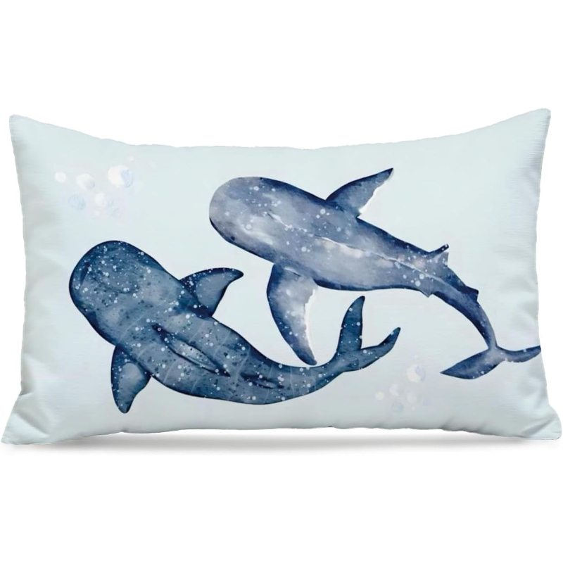 TEMU 1pc Whale Pillow Cover 12x20, Preppy Beach Room Decor, Beachy Coastal Cowgirl Blue Decorative Throw Pillow Covers Pillowcases For Room Dorm