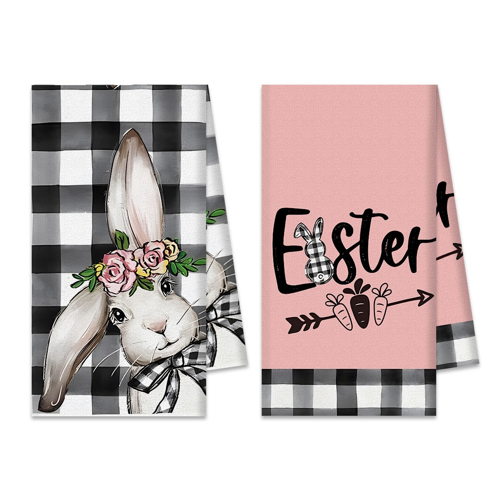 

2pcs Easter Bunny Kitchen Towels Set, Polyester 100%, Contemporary Style, Machine Washable, 18x26 Inches, Woven, Pattern, Character Themed, Ideal For Home Decor, Cleaning, Day & Valentine's Gift