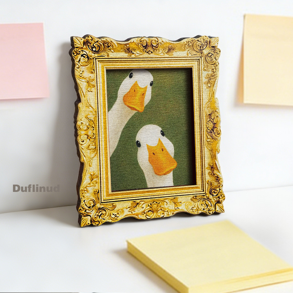 TEMU 1pc Wooden Goose Refrigerator Magnet, Wooden Mini Decorative Painting, Miniature Decorative Art Featuring 2 White Geese With Adorable Orange Big