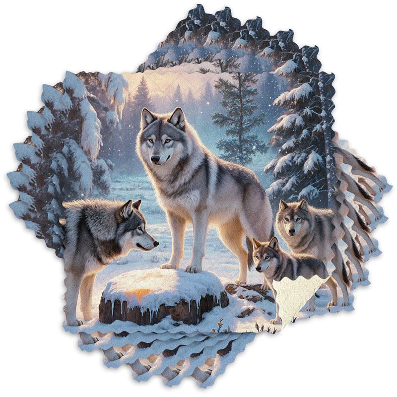 TEMU 6pcs Kitchen Dish Towels Featuring A Winter Snow Forest Wolf Pack 2d Pattern, Reusable Cleaning Cloths Made Of Microfiber, Absorbent And Easy To